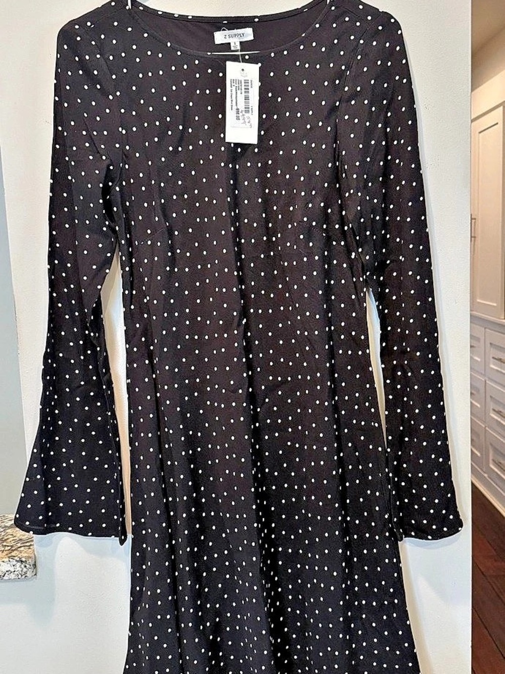 Z Supply, Evereve Campbell Dot Crepe Mini Dress Black w white polka dots, Small.